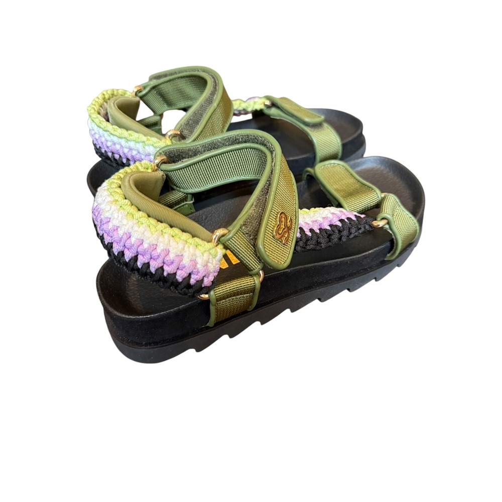 Sandro Sporty Sandals Lug Sole Braided Straps Olive Green Purple Size 36 Size 6 - Picture 4 of 6